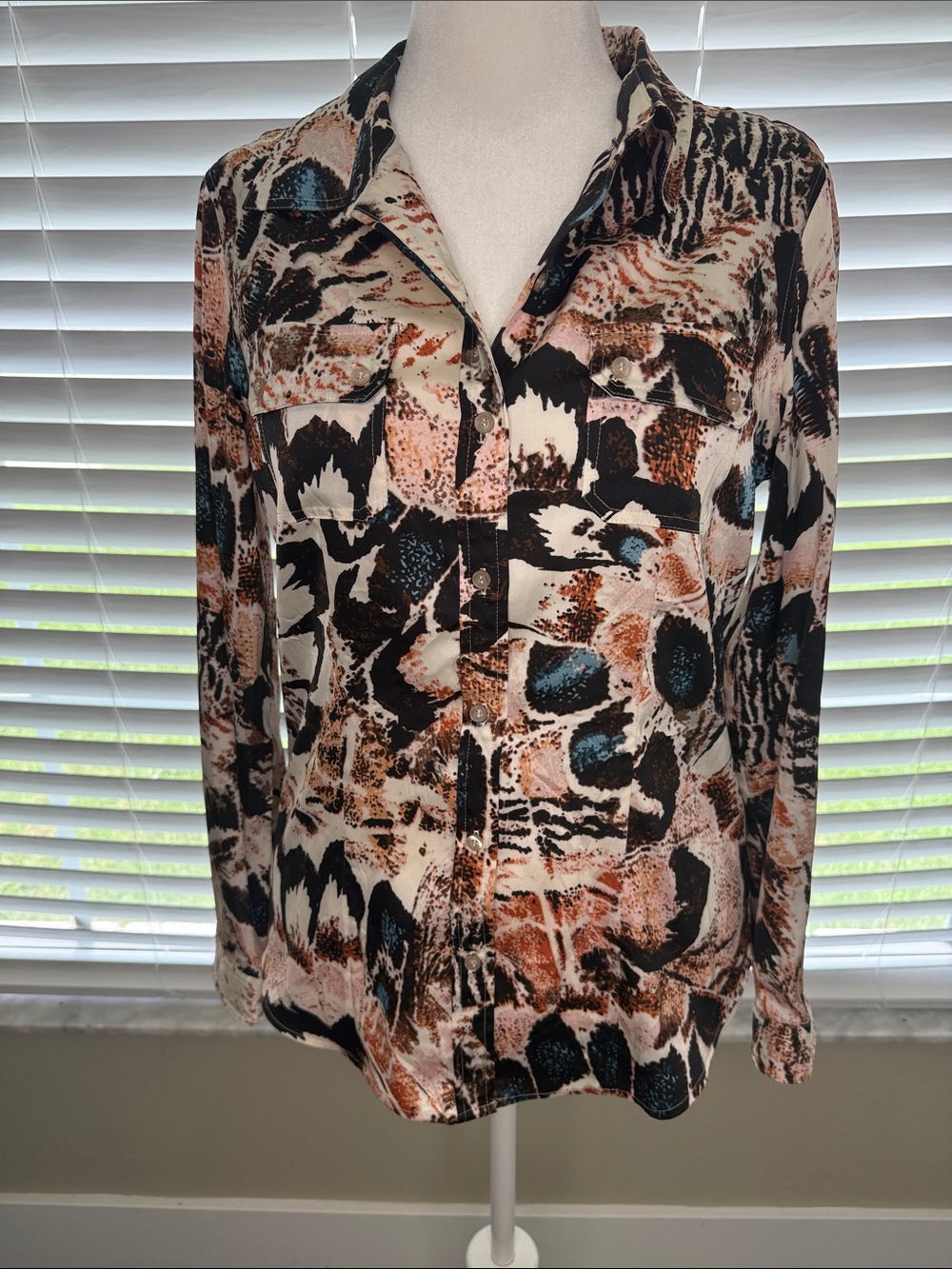 Calvin Klein Multicolor Abstract Animal-Print Button Down Shirt